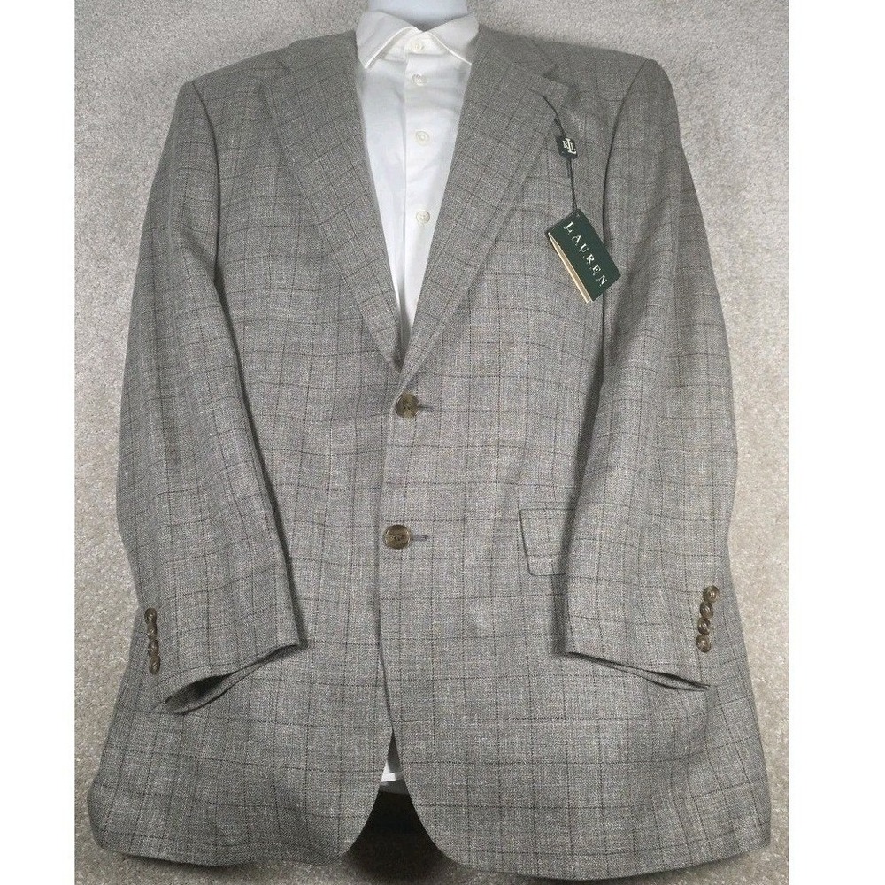 Lauren Ralph Lauren Blazer Mens 43T Tan Silk Linen Wool Glen Plaid Sprt Coat NEW